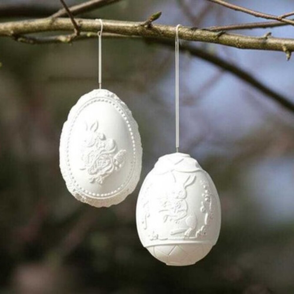 Regency 4.5" Resin White Chocolate Egg With Bunny Egg Hanger Easter Decoration